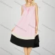 Wholesale Women's Milk Silk Colorblock Bow Knot Ruched Crew Neck Midi Tank Night Dress 20-20# Pink Clothing Wholesale Market Liuhua