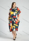 Wholesale Women's Round Neck Short Sleeve Allover Geo Print Plus Midi Dress - Liuhuamall