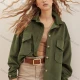 Wholesale Women's Fashion Plain Flap Pockets Corduroy Long Sleeve Overshirt Jacket Green Clothing Wholesale Market Liuhua