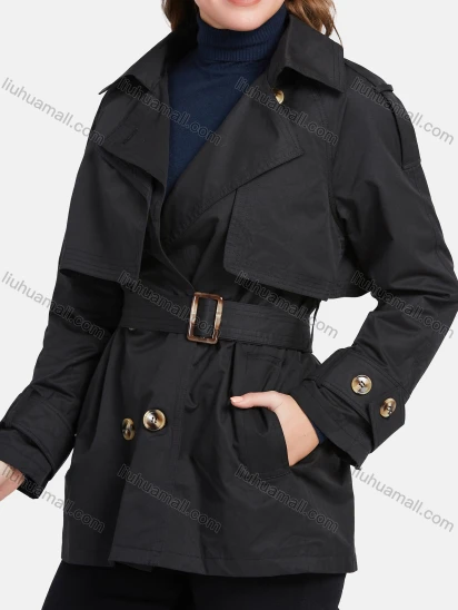 Wholesale Women's Lapel Double Breasted Windbreaker Mid Length Trench Coat With Buckle Belt