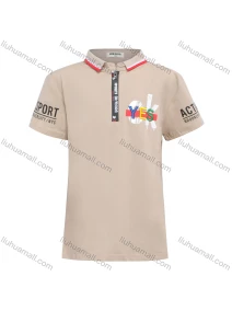 Wholesale Boy's Casual Letter Print Embroidered Quarter Zip Short Sleeve Polo Shirt, LIUHUA CLOTHING WHOLESALE