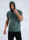 Wholesale Men's Athletic Workout Breathable Quick Dry Fitness Short Sleeve Hooded T-shirt M001# - Liuhuamall