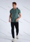 Wholesale Men's Athletic Workout Breathable Quick Dry Fitness Short Sleeve Hooded T-shirt M001# - Liuhuamall