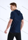 Wholesale Men's Athletic Workout Breathable Quick Dry Fitness Short Sleeve Hooded T-shirt M001# - Liuhuamall