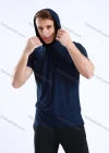 Wholesale Men's Athletic Workout Breathable Quick Dry Fitness Short Sleeve Hooded T-shirt M001# - Liuhuamall