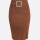 Women's Elegant Plain Beaded Crop Pencil Skirt Brown Clothing Wholesale Market -LIUHUA