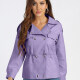 Women's Fashion Lapel Button Closure Drawstring Leather Jacket 44# Clothing Wholesale Market -LIUHUA