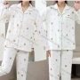 Wholesale Women's Soft Cartoon Heart Lapel Button Down Patch Pocket Long Sleeve Lounge Pajamas 2 Piece Set 619-3# preview