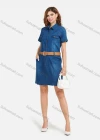 Wholesale Women's Denim Short Sleeve Collared Button Front Casual Short Dress With Belt - Liuhuamall