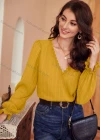 Wholesale Women's Casual Plain V Neck Long Sleeve Blouse - Liuhuamall