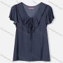 Wholesale Women's Casual Butterfly Sleeve Tie Front Ruffle Trim Plain Blouse J8110# preview