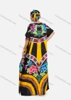 Wholesale Women's African Bat Sleeve Plus Size Floral Splicing Print Rhinestone Trim Maxi Kaftan Dress With Turban SB-59-642# - Liuhuamall