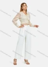 Wholesale Women's Turn-down Collar Shirt Sleeve Polka Dot Shirred Ruffle Hem Crop Blouse - Liuhuamall
