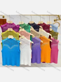 Wholesale Women's Casual Plain Mock Neck Rhinestone Tank Top, LIUHUA CLOTHING WHOLESALE
