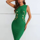 Women' s Fashion Plain Sleeveless Crew Neck Metal Decor Bodycon Short Dress Green Clothing Wholesale Market -LIUHUA