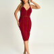 Women's Plain Slim Fit Halter Slit Bodycon Midi Dress Wine Clothing Wholesale Market -LIUHUA