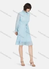 Wholesale Women's Casual Plain Mock Neck Long Sleeve Drawstring Ruched Ruffle Hem Short Dress - Liuhuamall