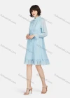 Wholesale Women's Casual Plain Mock Neck Long Sleeve Drawstring Ruched Ruffle Hem Short Dress - Liuhuamall