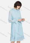 Wholesale Women's Casual Plain Mock Neck Long Sleeve Drawstring Ruched Ruffle Hem Short Dress - Liuhuamall