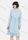 Wholesale Women's Casual Plain Mock Neck Long Sleeve Drawstring Ruched Ruffle Hem Short Dress - Liuhuamall