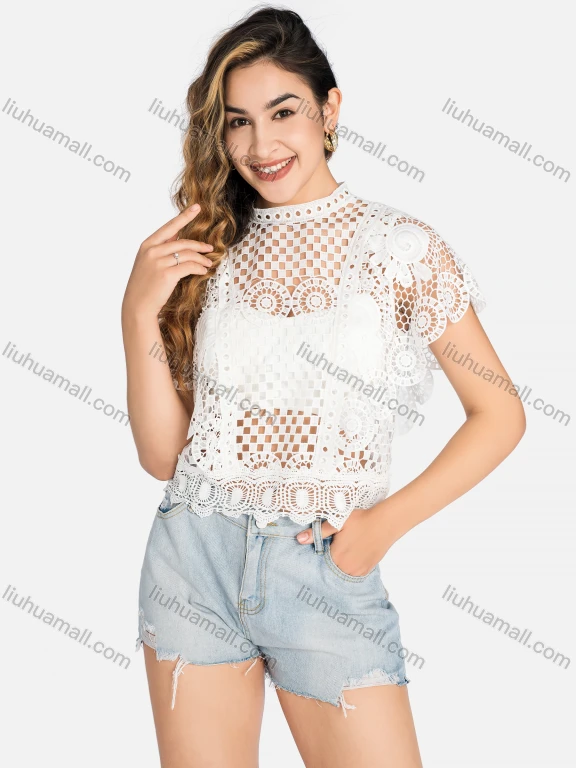 Wholesale Women's Casual Batwing Sleeve Hollow Out Cover Up Tops J7775#