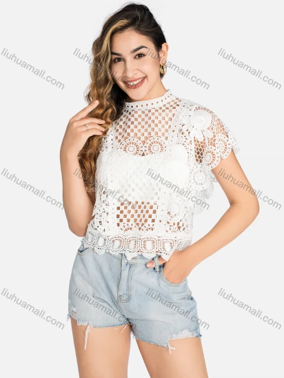 Wholesale Women's Casual Batwing Sleeve Hollow Out Cover Up Tops J7775#