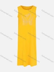 Wholesale Women's Casual Sleeveless Crew Neck Rhinestone Pattern Midi Knit Dress, LIUHUA CLOTHING WHOLESALE