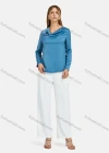 Wholesale Women's Casual Cowl Neck Long Sleeve Plain Blouse - Liuhuamall