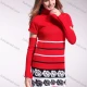 Wholesale Women's Turtleneck Short Sleeve Floral Striped Pullover Sweater With Sleevelet Red Clothing Wholesale Market Liuhua