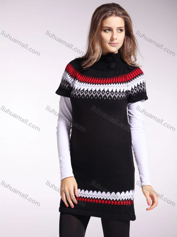 Wholesale Women's High Neck Short Sleeve Retro Mid Length Pullover Sweater
