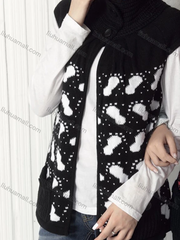 Wholesale Women's High Neck Cap Sleeve Cartoon Cardigan