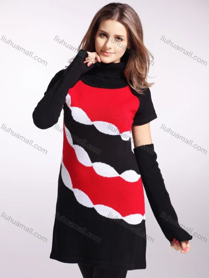 Wholesale Women's Colorblock Short Sleeve Turtleneck Pullover Sweater With Sleevelet