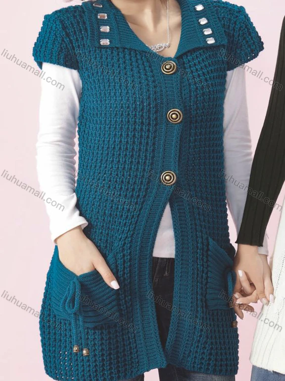 Wholesale Women's Turn-down Collar Short Sleeve Button Front Rhinestone Cardigan