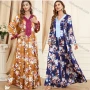 Wholesale Women's Arabic Muslim Islamic V Neck Floral Splicing Embroidery Abaya Maxi Dress 3395# preview