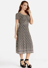 Wholesale Women's Casual Short Sleeve Round Neck Vintage Print Midi Dress - Liuhuamall