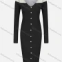 Wholesale Women's Casual V Neck Long Sleeve Button Down Splicing Rib-knitted Bodycon Dress preview