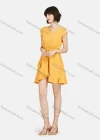 Wholesale Women's Casual Plain V Neck Ruffle Hem Wrap Dress - Liuhuamall