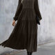 Women's Casual Plain Mock Neck Button Front Peplum Ruffle Hem Midi Shirt Dress 21# Clothing Wholesale Market -LIUHUA