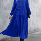 Women's Casual Plain Mock Neck Button Front Peplum Ruffle Hem Midi Shirt Dress 23# Clothing Wholesale Market -LIUHUA