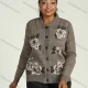 Wholesale Women's Collared Button Front Dual Pockets Floral Casual Knitted Coat Gray Clothing Wholesale Market Liuhua