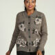 Women's Collared Button Front Dual Pockets Floral Casual Knitted Coat Gray Clothing Wholesale Market -LIUHUA