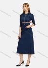 Wholesale Women's Casual Plain Turn Down Collar Half Sleeve Zipper Fake Pockets Midi Denim Dress With Belt - Liuhuamall