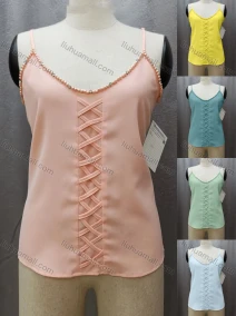 Wholesale Women's Casual Spaghetti Strap Pearl Decor Criss Cross Plain Cami Top FL2036#, LIUHUA CLOTHING WHOLESALE
