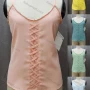 Wholesale Women's Casual Spaghetti Strap Pearl Decor Criss Cross Plain Cami Top FL2036# preview