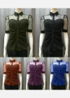 Wholesale Women's Casual Ruched Pin Dot Splicing Plain Collared Button Down Blouse FR2044# - Liuhuamall