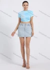Wholesale Women's Mock Neck Short Sleeve Cut Out Tie Dye Crop Tee - Liuhuamall