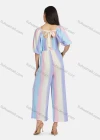 Wholesale Women's Square Neck Half Sleeve Shirred Tie Dye Lace Up Back High Waist Wide Leg Jumpsuit - Liuhuamall