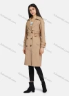 Wholesale Women's Lapel Double Breasted Belted Pockets Plain Mid Length Trench Coat - Liuhuamall