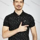 Wholesale Men's Casual Allover Print Short Sleeve Split Side Polo Shirt LF003# Black Clothing Wholesale Market Liuhua