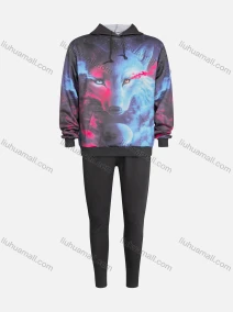 Wholesale Men's Casual Graphic Drawstring Long Sleeve Hoodie & Plain Ankle Length Legging 2 Piece Set, LIUHUA CLOTHING WHOLESALE